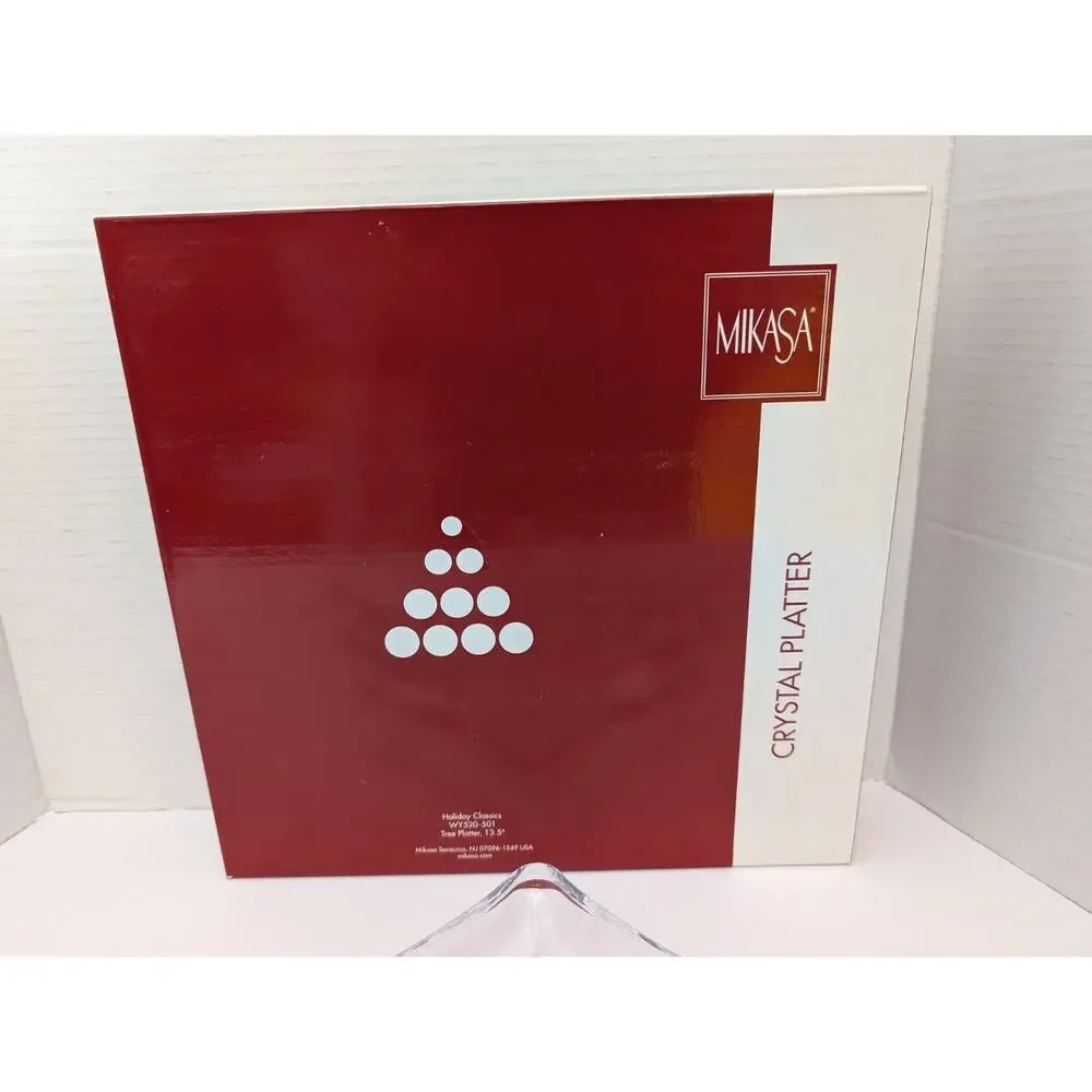 VTG Mikasa Holiday Classics Crystal Christmas Tree Platter Embossed Fireplace